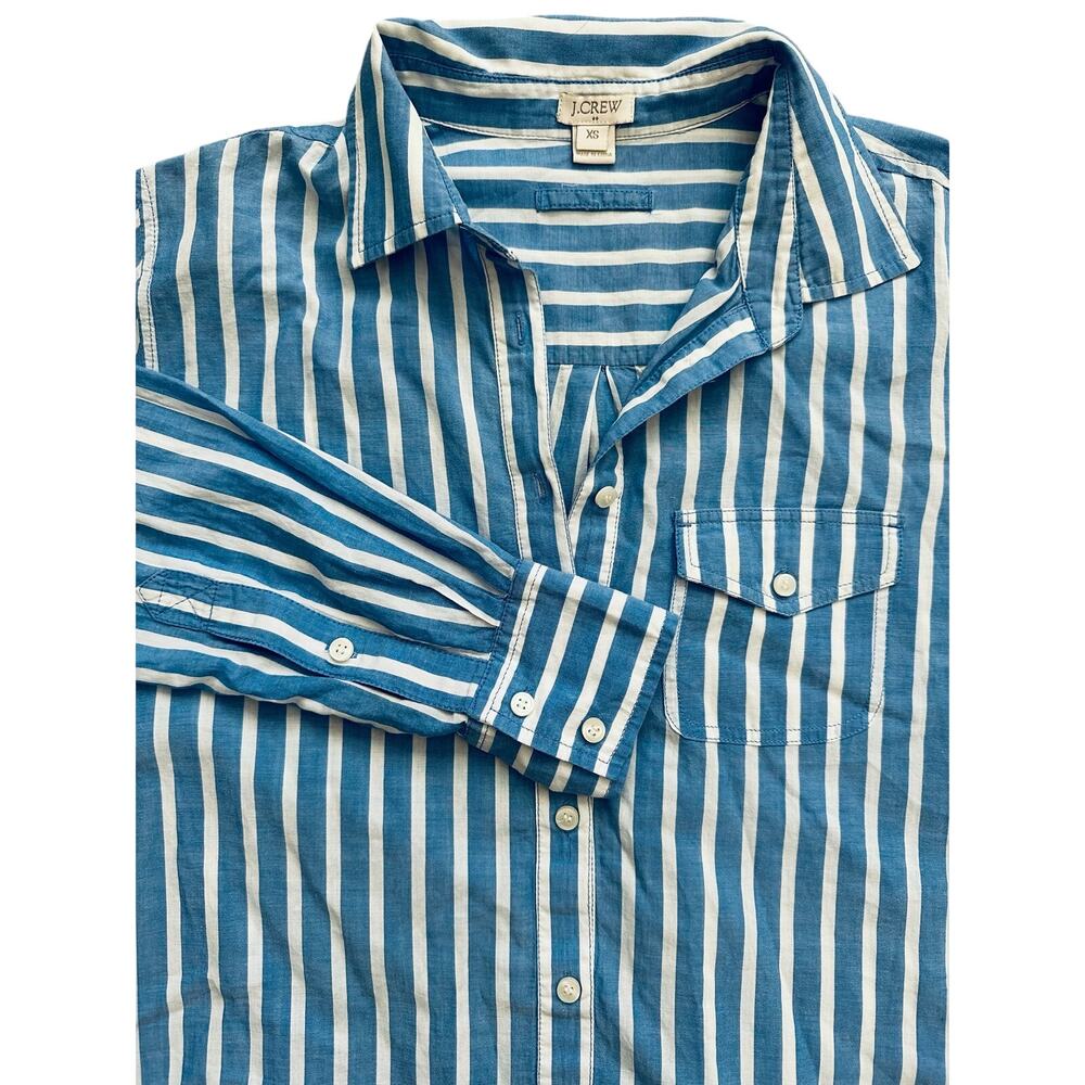 J Crew Blue White Stripe Popover Shirt XS Coastal Preppy Cotton Tunic